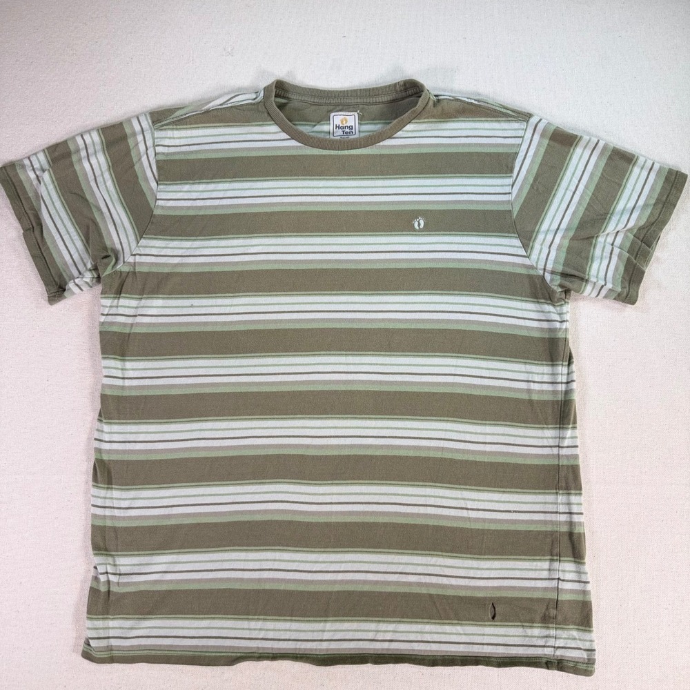Hang Ten Mens Small T-Shirt Olive Green Sage White Cotton Retro Surfer ~ 2011